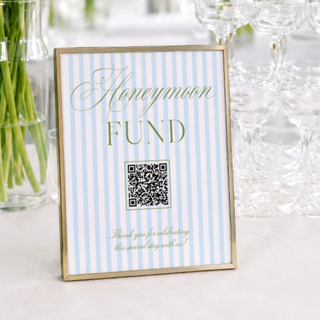 Panneau de code QR du fonds de lune de miel vert s (Sage Green & Blue Honeymoon Fund QR Code Sign)