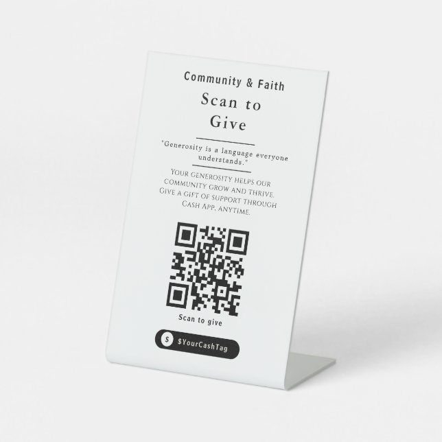 Panneau de code QR pour pourboires Black & White C (Recto)