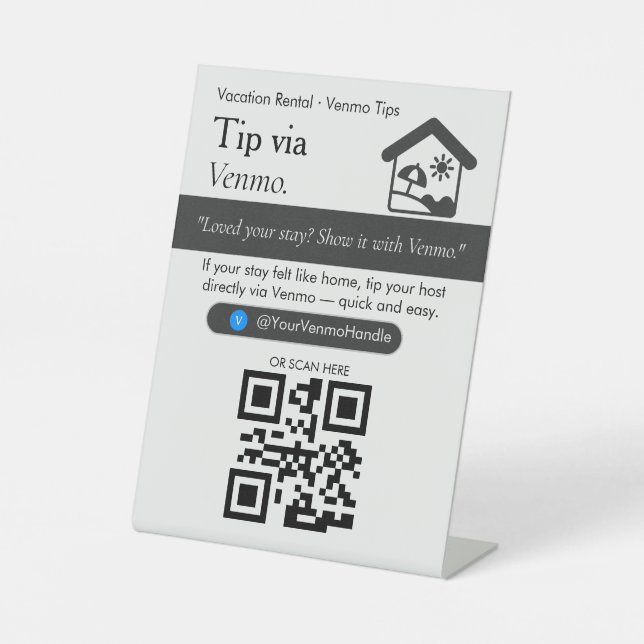 Panneau de code QR pour pourboires Venmo minimal | (Recto)
