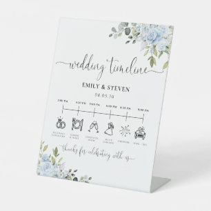 Panneau de déroulement du mariage aux fleurs bleue