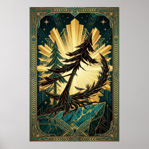 Panneau de falaise Art Déco silhouette pin doré sa