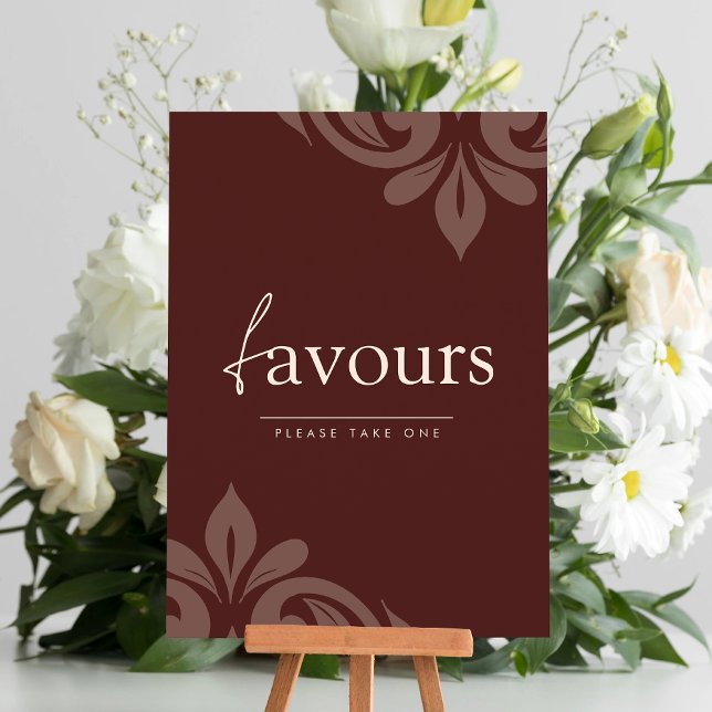 Panneau de faveur de script damassé minimal rouge  (Créateur téléchargé)