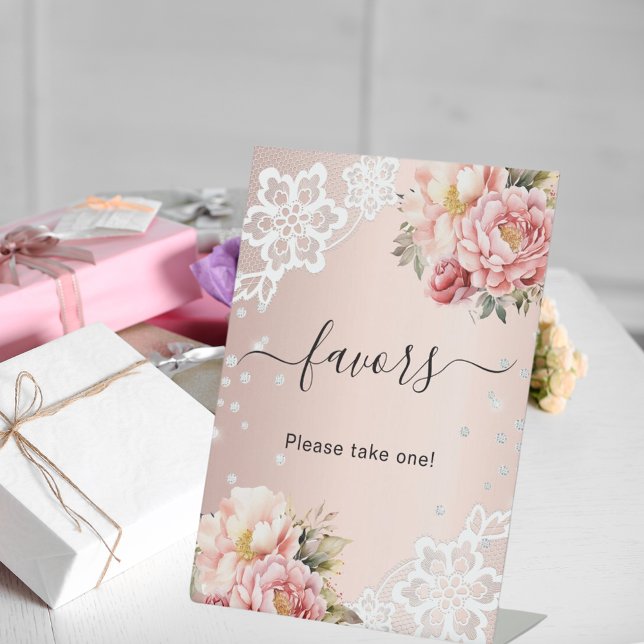 Panneau de faveur en dentelle florale rose (Créateur téléchargé)