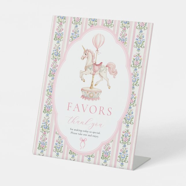 Panneau de faveurs d'anniversaire rose Carrousel (Recto)