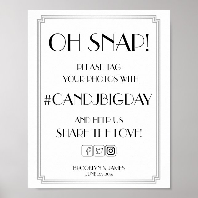 Panneau de hashtag Argent Art Déco Gatsby 8x10 (Devant)