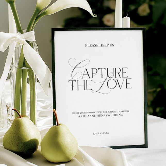 Panneau de hashtag « Capturez l'amour » pour un ma (Elegant Wedding “Capture the Love” Hashtag Sign)