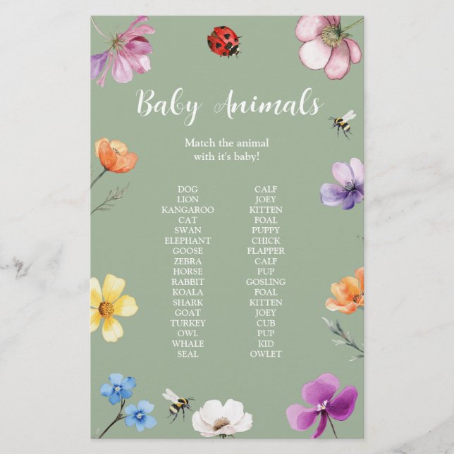 Panneau de jeu de baby shower Wildflower Lovebug (Devant)