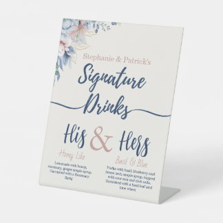 Panneau de la barre de boissons Blue Floral Signat