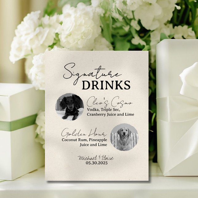 Panneau de la barre des boissons à deux Mariages d (This Two Dog Wedding Signature Drinks Bar Sign is perfect for any wedding reception!)