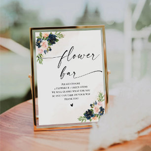 Panneau de la barre florale marine et rose pâle