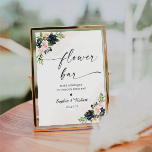 Panneau de la barre florale marine et rose pâle