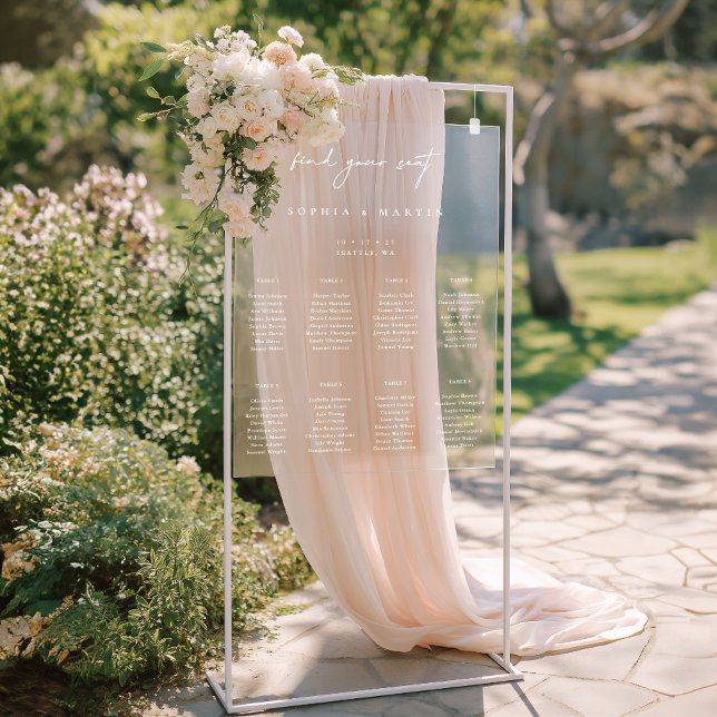 Panneau de la carte de siège en acrylique minimali (Minimalist Wedding Acrylic Seating Chart Sign)