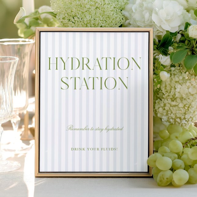 Panneau de la station d'hydratation à rayures vert (Sage Green & Blue Stripe Hydration Station Sign)