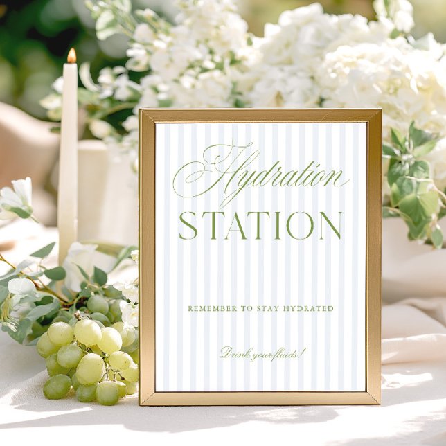Panneau de la station d'hydratation de mariage ver (Sage Green & Blue Wedding Hydration Station Sign)