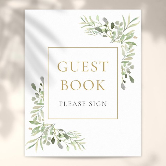 Panneau de livre d'or à la verdure aquarelle (Watercolor Greenery Guest Book Sign)