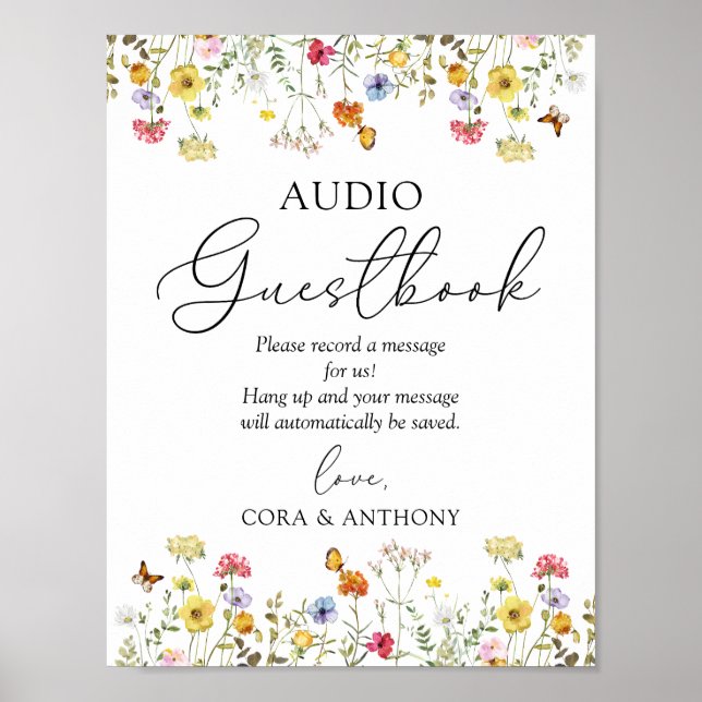 Panneau de livre d'or audio de mariage Boho Wildfl (Devant)