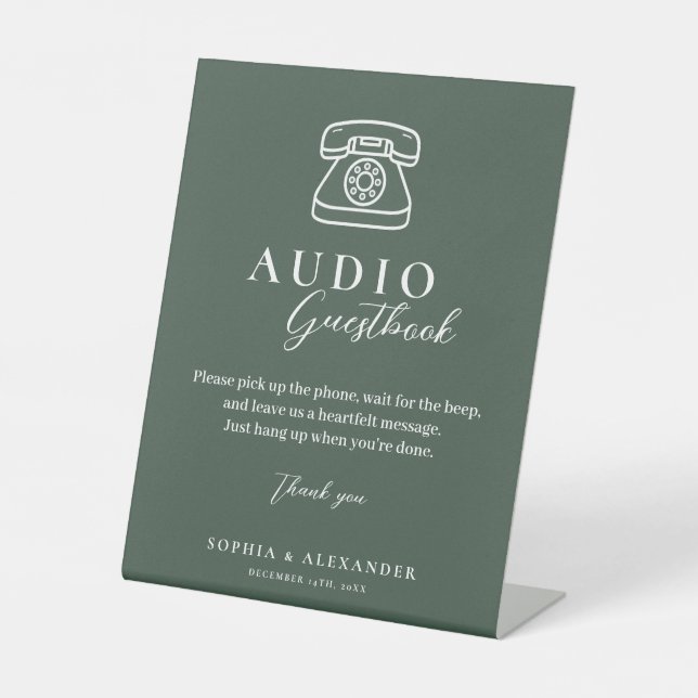 Panneau de livre d'or audio de mariage vert émerau (Recto)