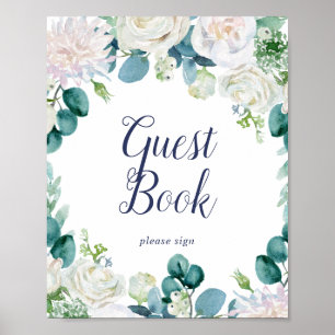 Panneau de livre d'or aux fleurs blanches classiqu
