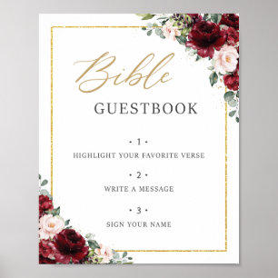 Panneau de livre d'or de Bible Floral Rose Bourgui