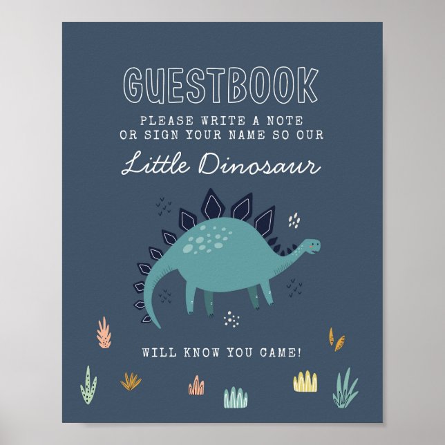 Panneau de livre d'or de dinosaure mignon (Devant)