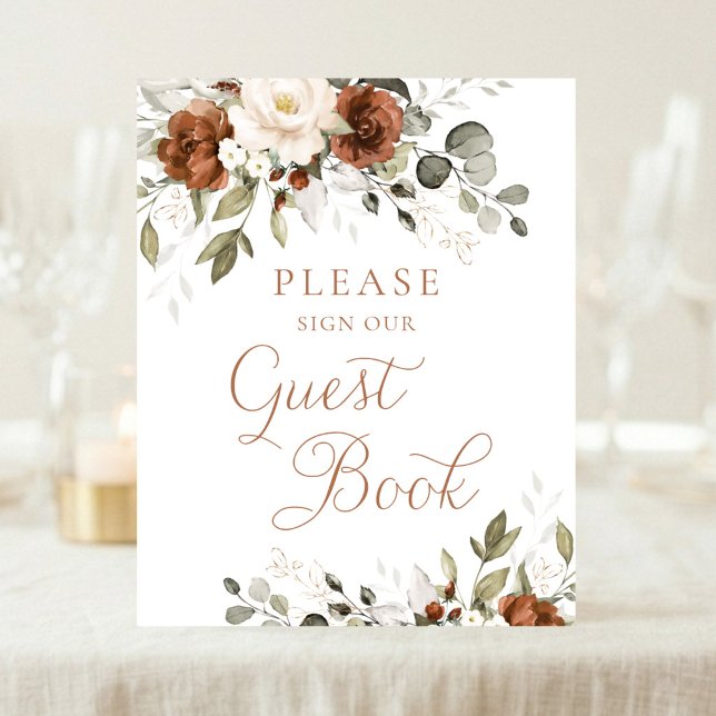Panneau de livre d'or de mariage à la verdure crèm (Créateur téléchargé)