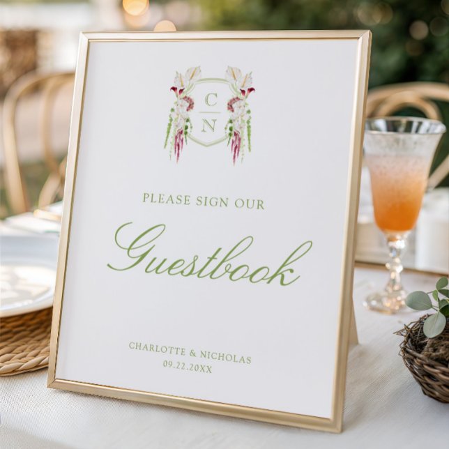 Panneau de livre d'or de mariage à monogramme flor (Créateur téléchargé)
