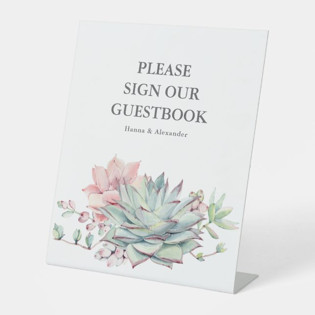 Panneau de livre d'or de mariage aux succulentes a (Recto)
