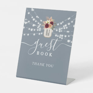 Panneau de livre d'or de mariage bleu poussiéreux