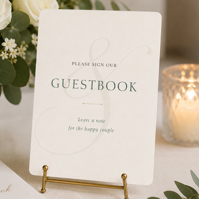 Panneau de livre d'or de mariage élégant vert émer (Elegant Emerald Green Gold Wedding Guestbook Sign)