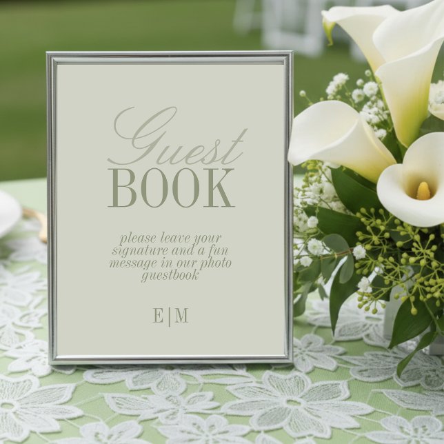 Panneau de livre d'or de mariage en papier vert sa (Modern Sage Green Wedding Guest Book Paper Sign)