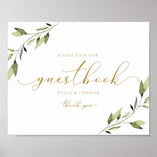 Panneau de livre d'or de mariage Ethereal Greenery (Devant)