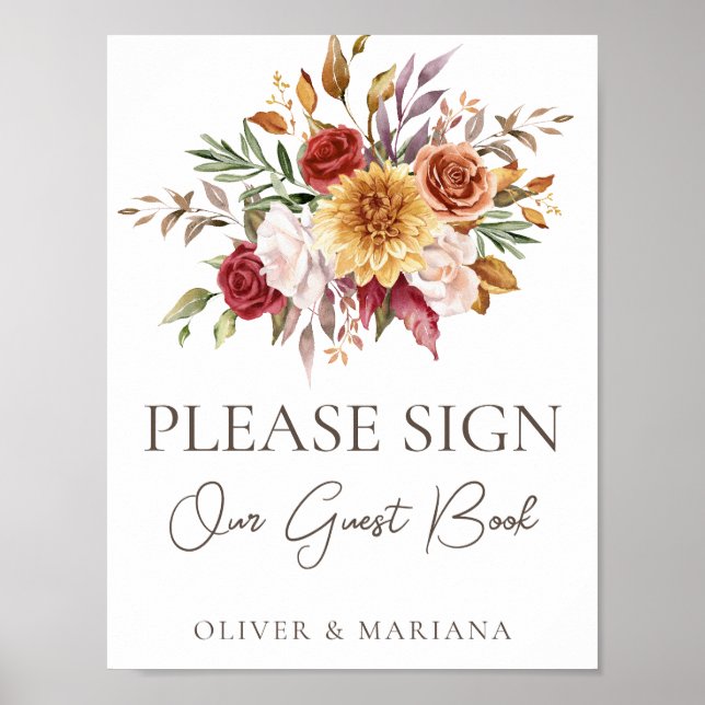 Panneau de livre d'or de mariage Fleurs Brunes d'A (Devant)