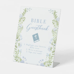 Panneau de livre d'or de mariage floral bleu paste