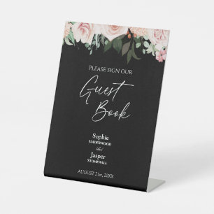 Panneau de livre d'or de mariage floral rose noir