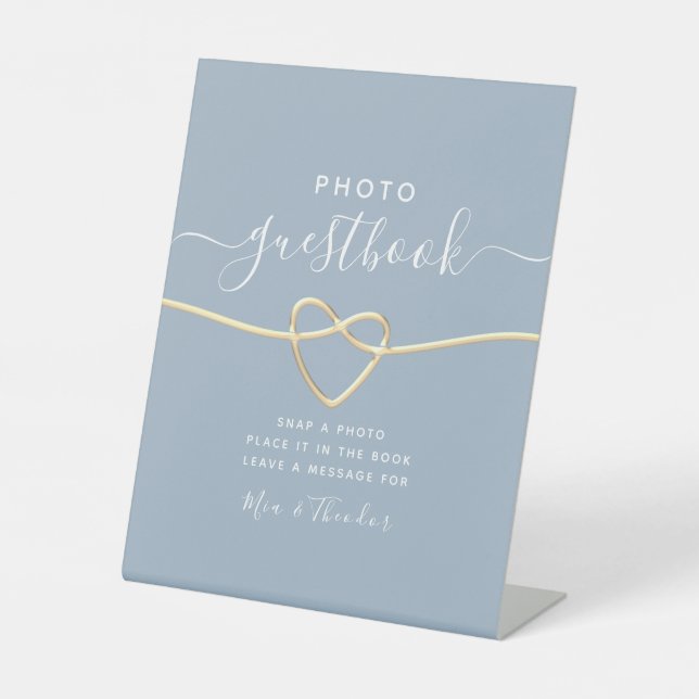 Panneau de Livre d'Or de Mariage Photo Bleu Poussi (Recto)