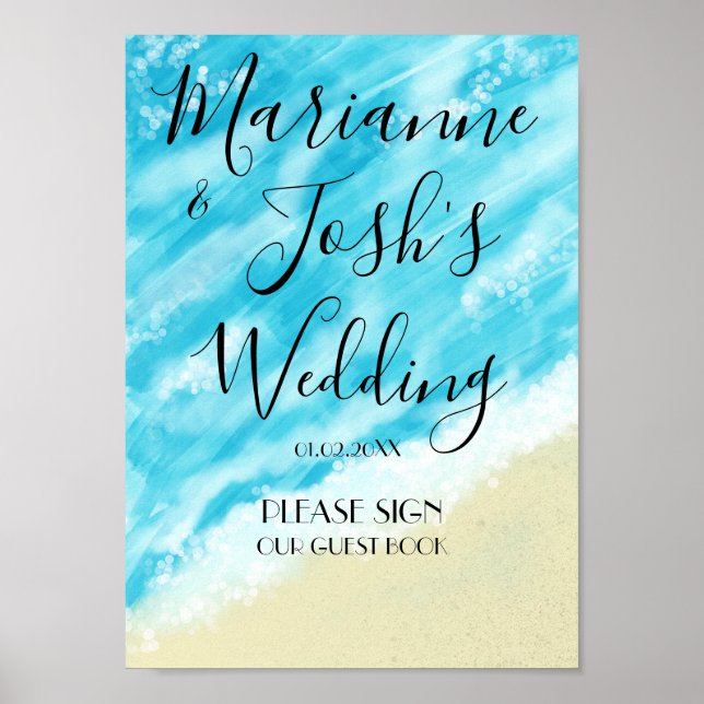 Panneau de livre d'or de mariage tropical océan pl (Devant)