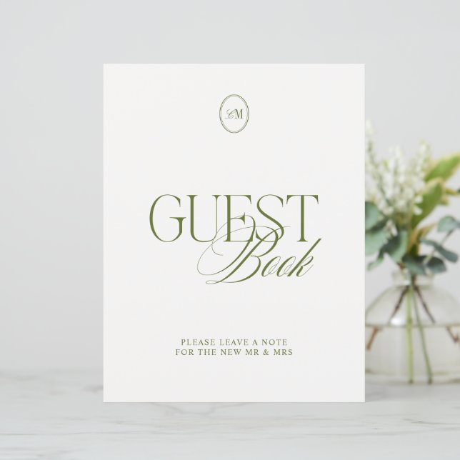Panneau de livre d'or de mariage vert olive modern (Debout devant)