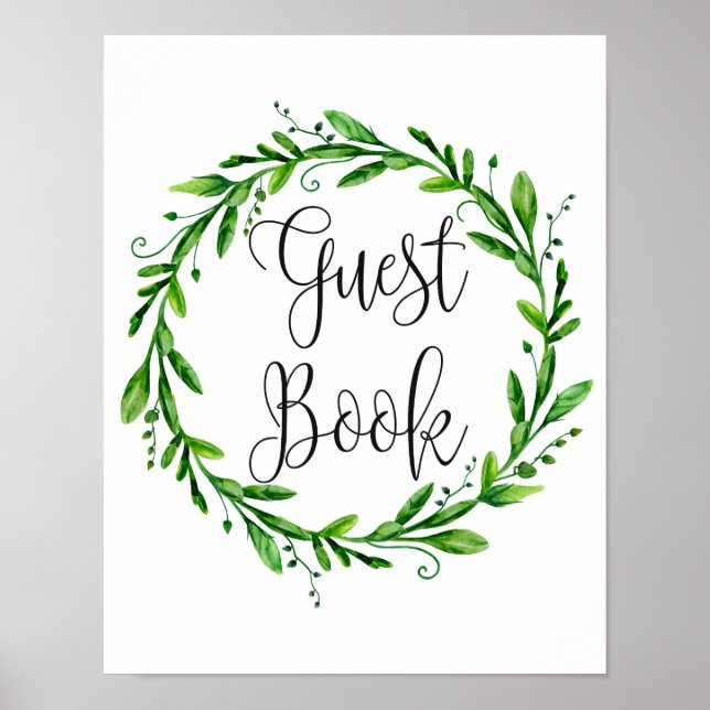 Panneau de livre d'or de verdure. Mariage vert aqu (Devant)