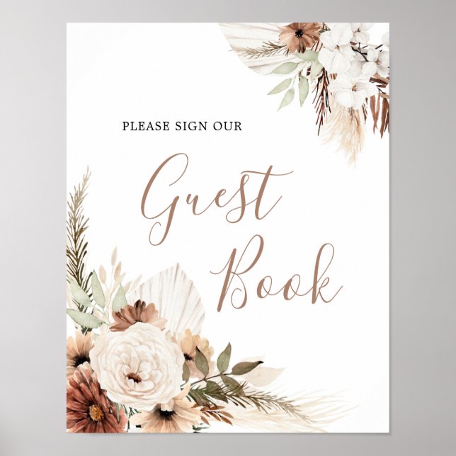 Panneau de livre d'or élégant beige boho herbe de  (Devant)