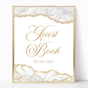 Panneau de livre d'or en agate et or blanc élégant