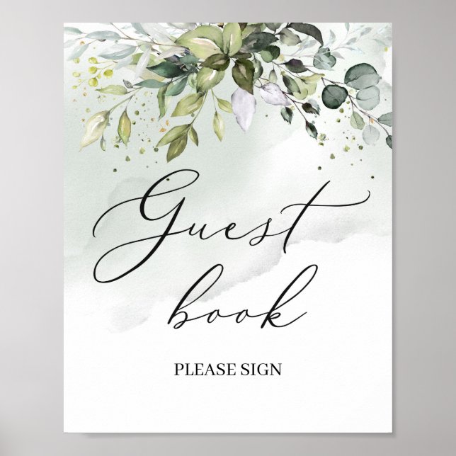 Panneau de livre d'or eucalyptus boho moderne verd (Devant)