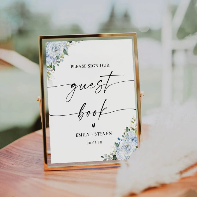 Panneau de livre d'or floral bleu clair romantique (Créateur téléchargé)