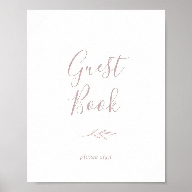 Panneau de livre d'or Minimal Leaf | Rose Poussiér (Devant)