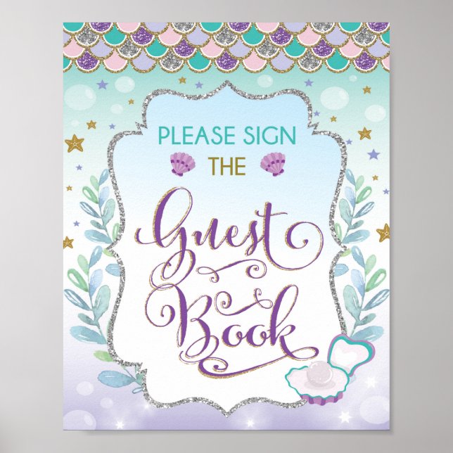 Panneau de livre d'or sirène Anniversaire Mariage (Devant)