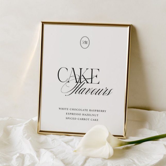 Panneau de mariage à monogramme élégant moderne sa (Cake Flavours Modern Elegant Monogram Wedding Sign)
