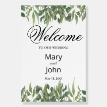 Panneau de mariage avec feuilles vertes rustiques 