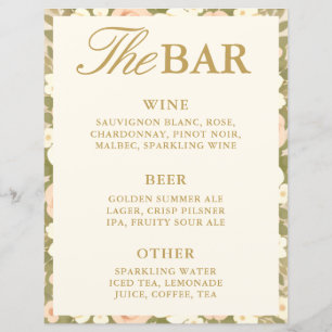 Panneau de mariage avec menu des boissons de la ba