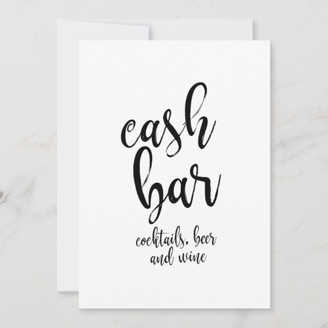 Panneau de mariage calligraphié abordable Cash Bar (Devant)