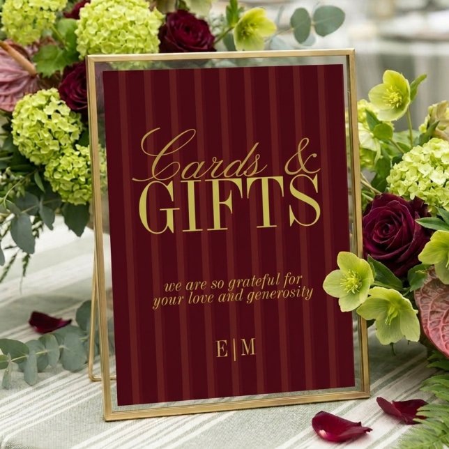 Panneau de mariage Cartes et Cadeaux Élégants Bour (Elegant Burgundy Cards and Gifts Wedding Sign)