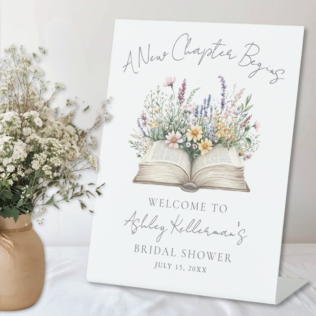 Panneau de Mariage Champêtre pour la Nouvelle Étap (Book New Chapter Wildflower Bridal Shower Sign )